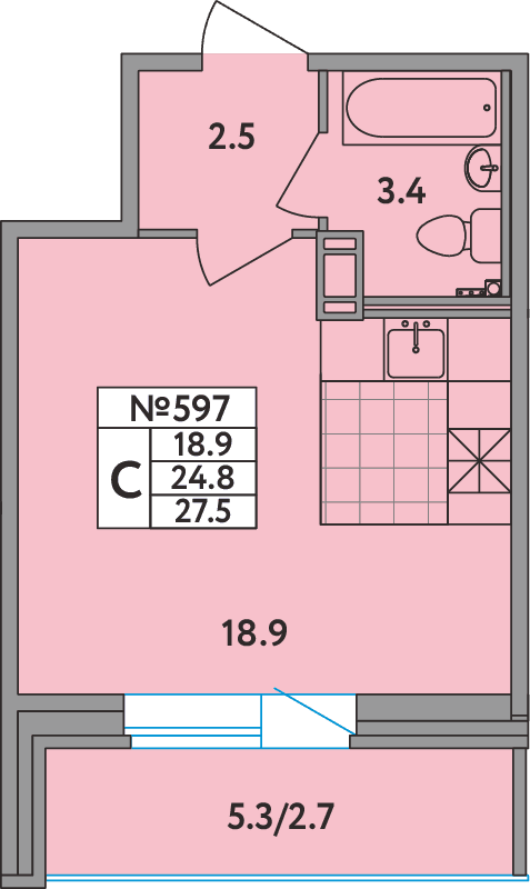 ЖК «Удача» Мурино — планировка Студия