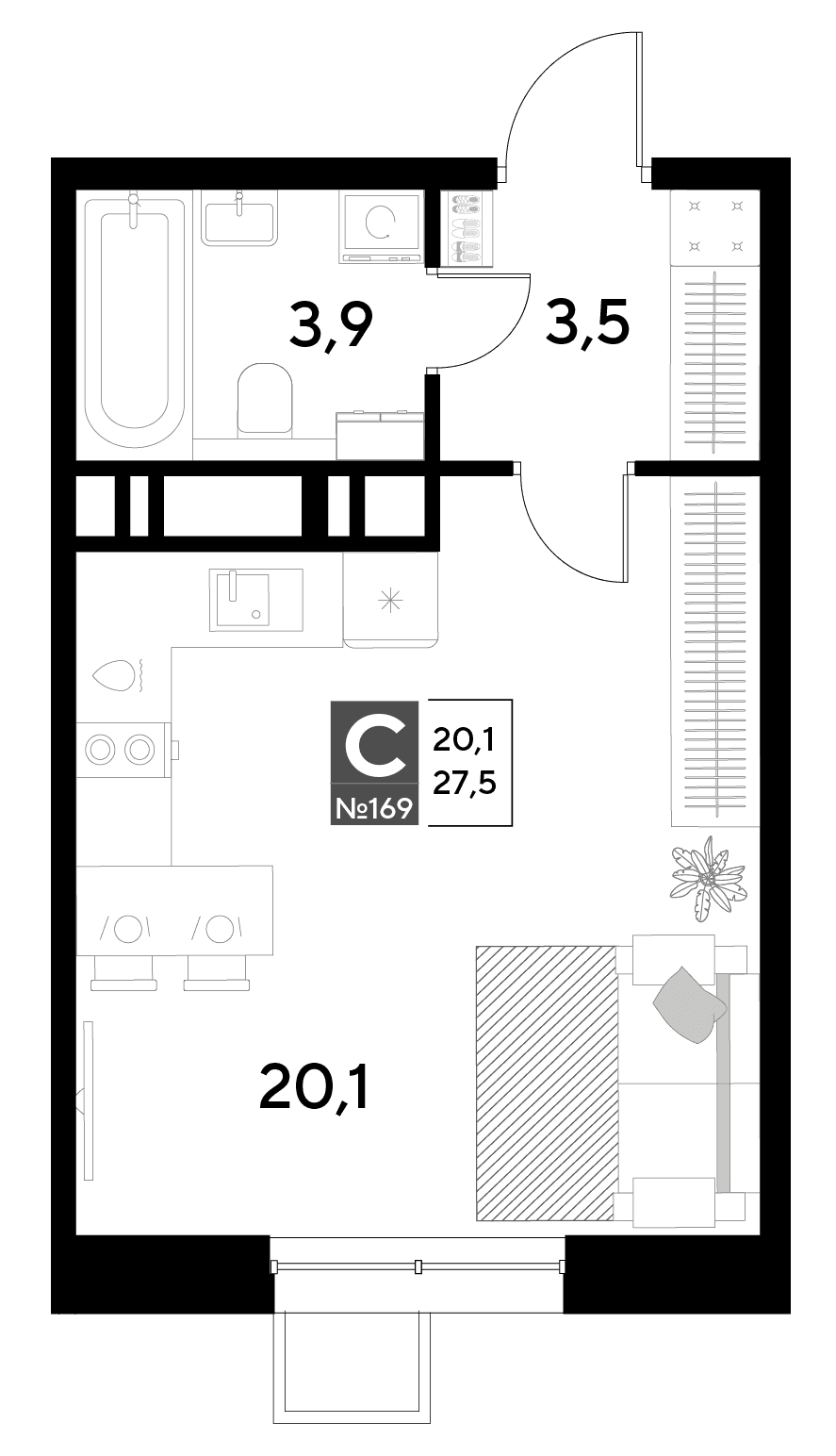 Снегири Омск — планировка Студия