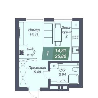 Апартаменты «VOROSHILOV» Новосибирск — планировка Студия