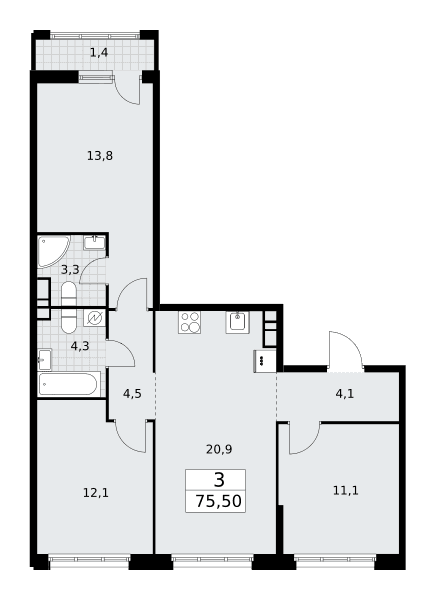 Родные кварталы Москва — планировка Студия