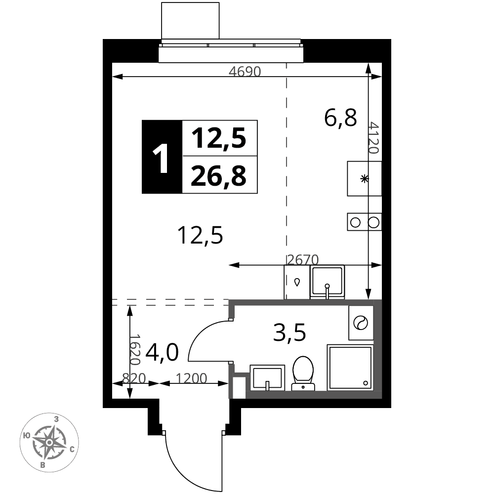 1-й Ясеневский Москва — планировка Студия