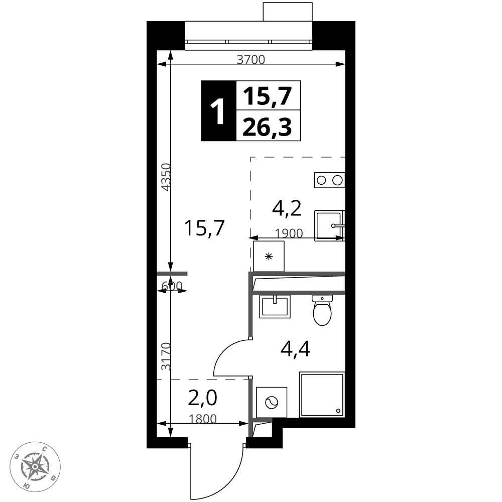 1-й Саларьевский Москва — планировка Студия