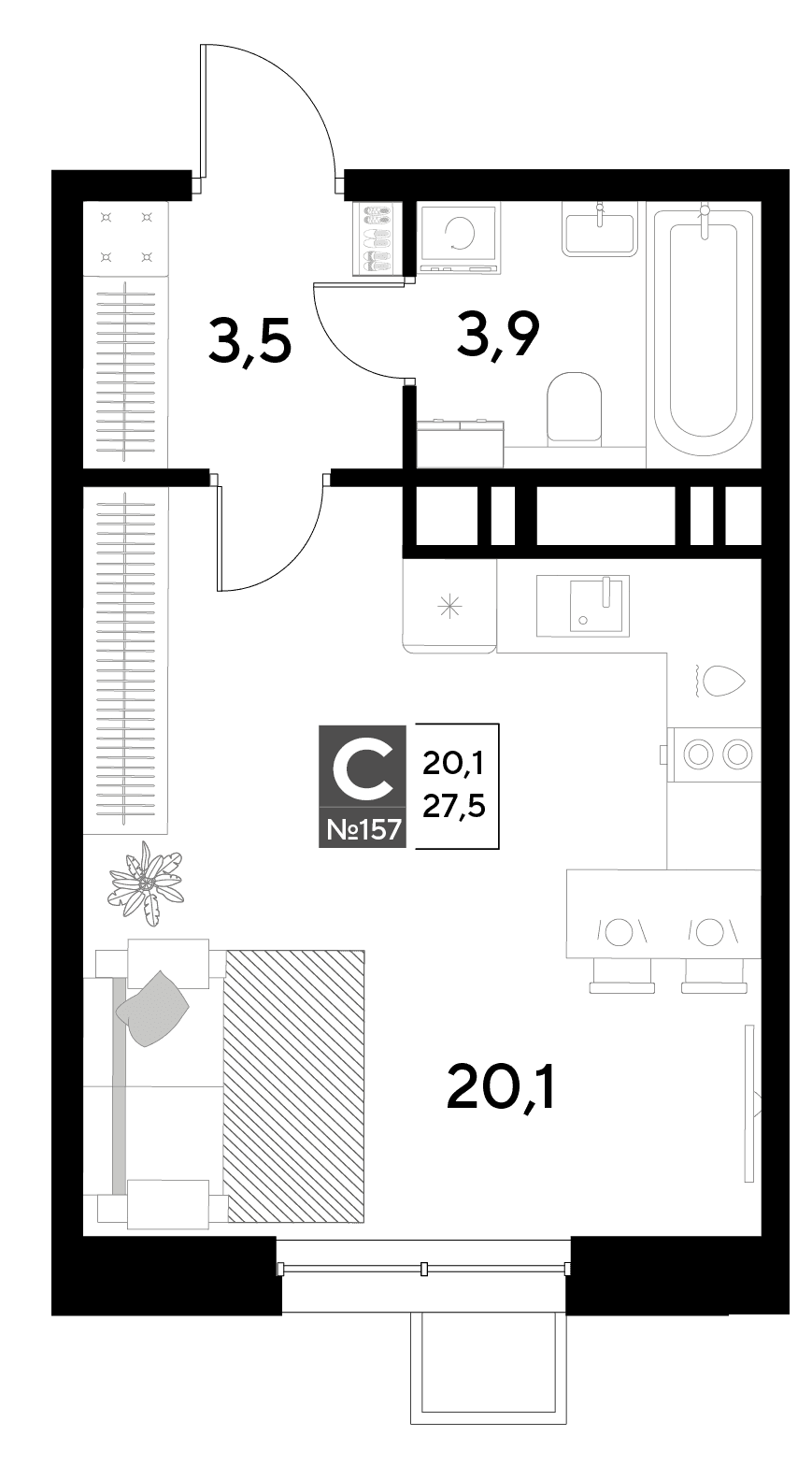 Снегири Омск — планировка Студия