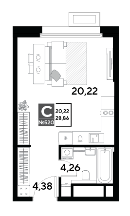 EVO Реутов — планировка Студия