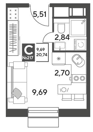 Публицист Пушкино — планировка Студия