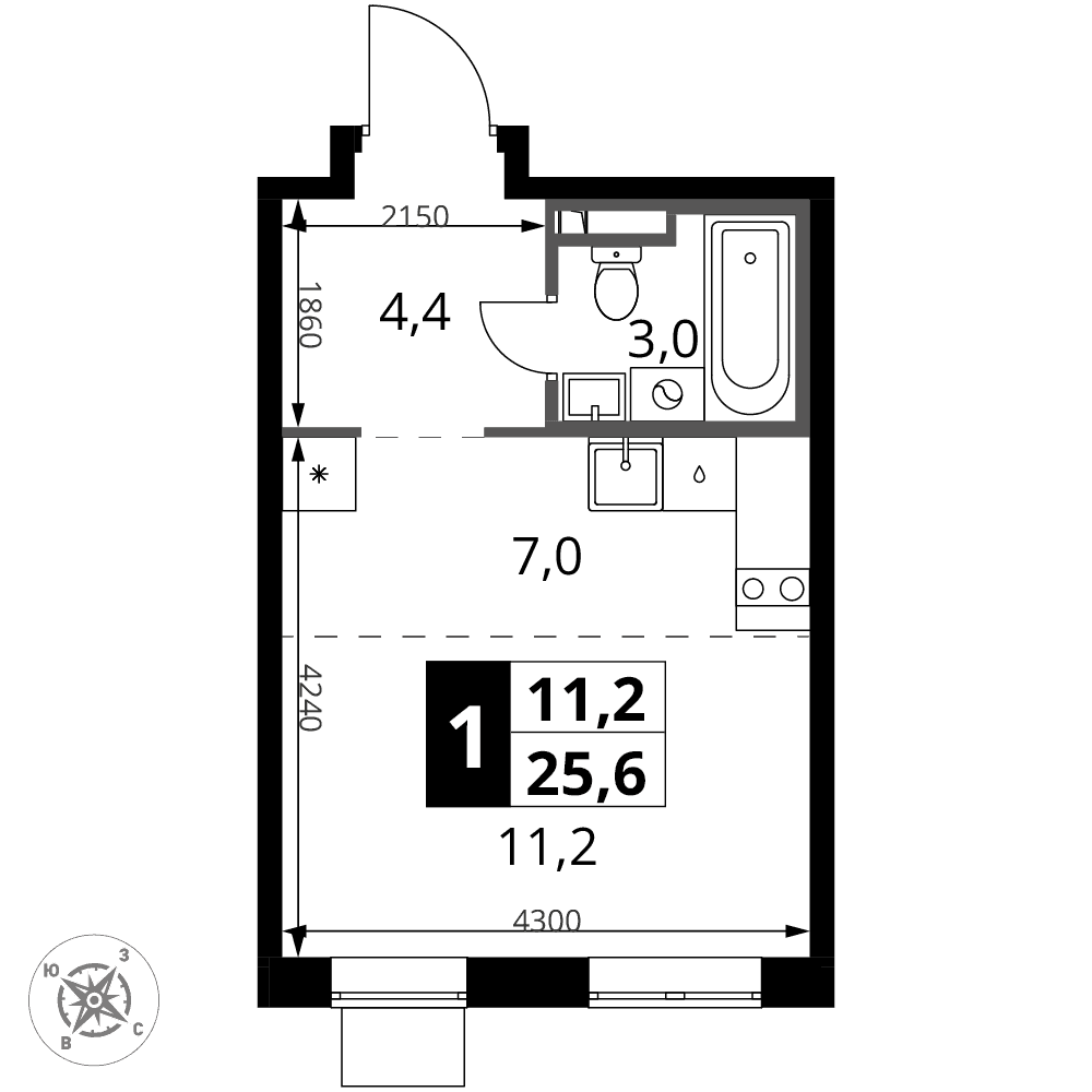 1-й Донской Видное — планировка Студия