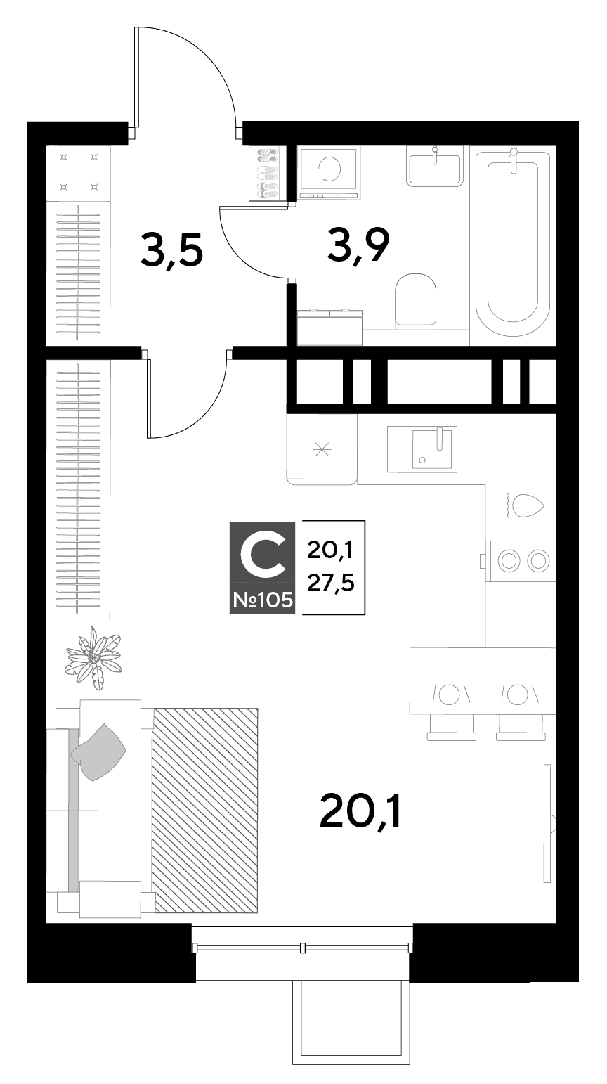 Снегири Омск — планировка Студия
