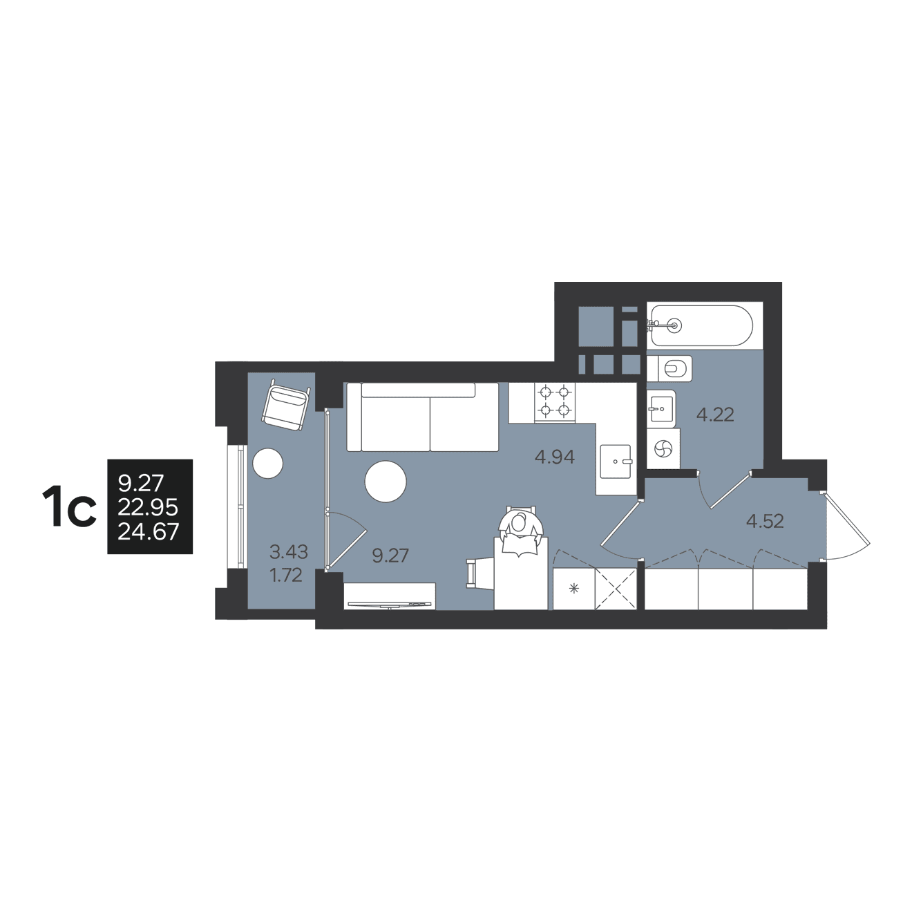 Гравитация Пермь — планировка Студия