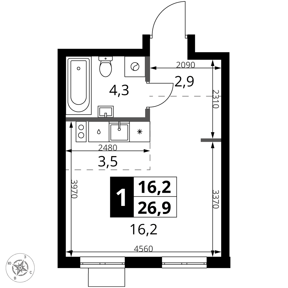 1-й Ясеневский Москва — планировка Студия