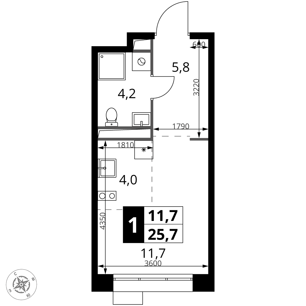 1-й Саларьевский Москва — планировка Студия