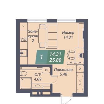 Апартаменты «VOROSHILOV» Новосибирск — планировка Студия