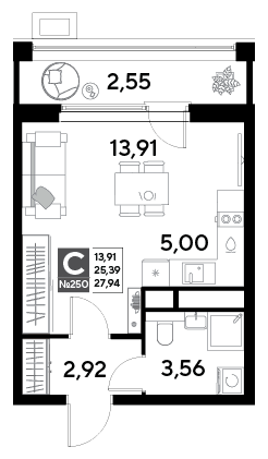 EVO Реутов — планировка Студия