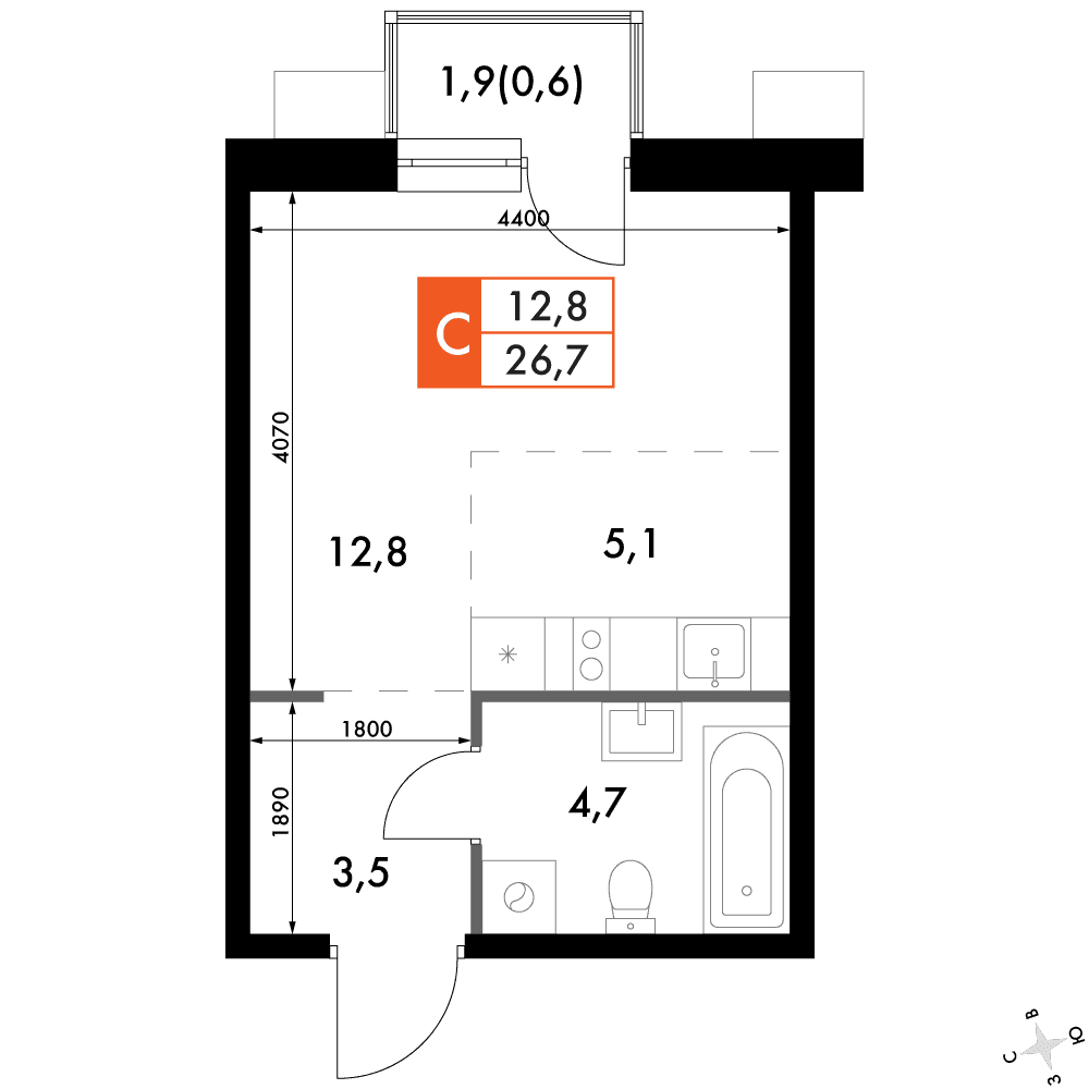 Флагман Владивосток Владивосток — планировка Студия