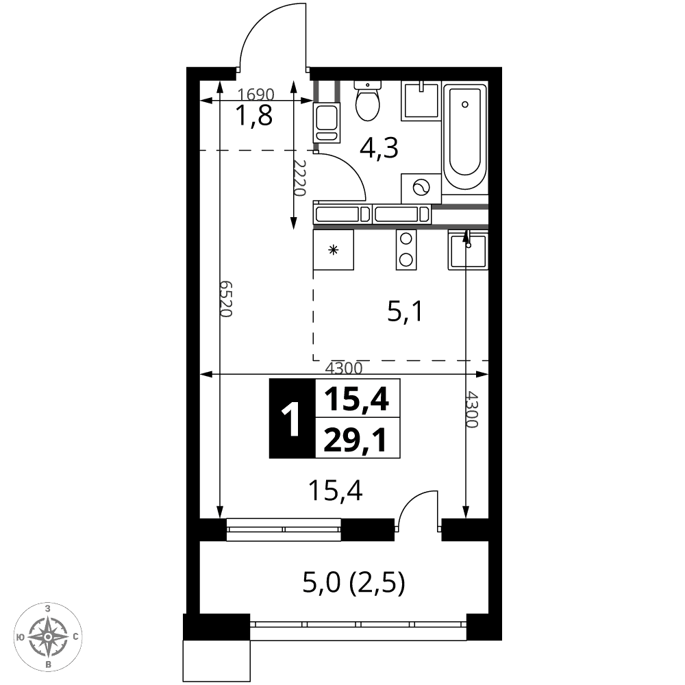 1-й Саларьевский Москва — планировка Студия