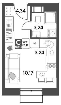 Публицист Пушкино — планировка Студия