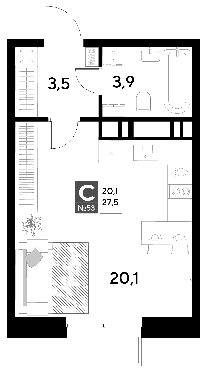 Снегири Омск — планировка Студия