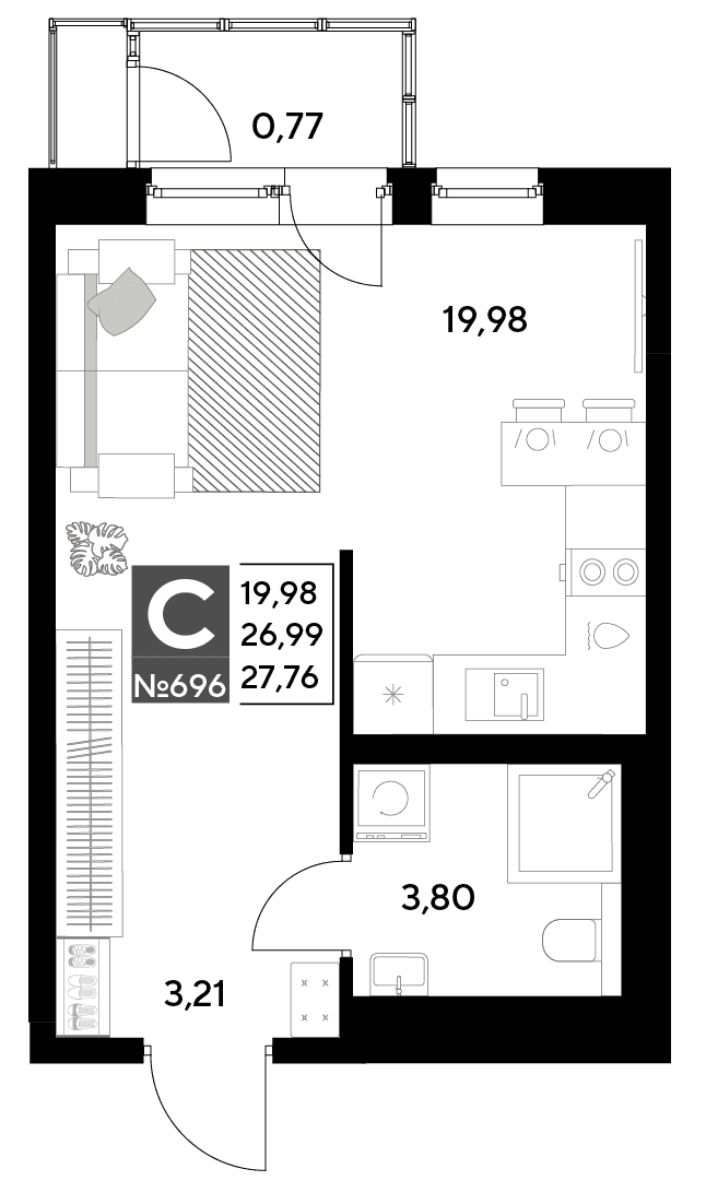 Космопарк Калуга — планировка Студия