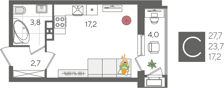 Рекорд 2 Краснодар — планировка Студия