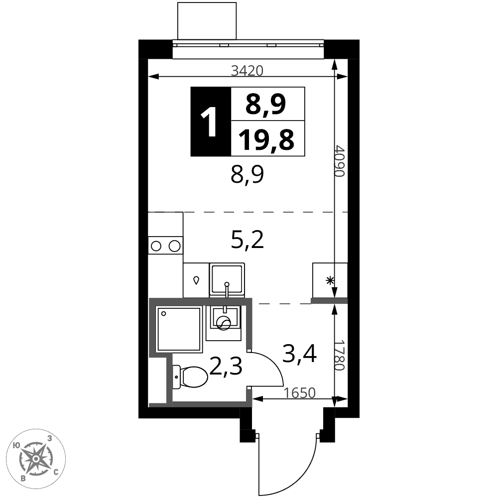 1-й Донской Видное — планировка Студия